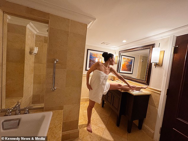 Victoria lounged luxuriously in her Florida hotel room - which she shared with her husband Gene