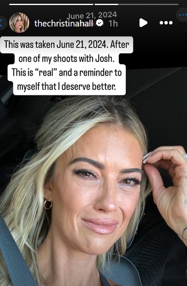 On Tuesday, Christina took to her Instagram Story to share a disturbing image of herself sobbing in her car while shadowing Josh.