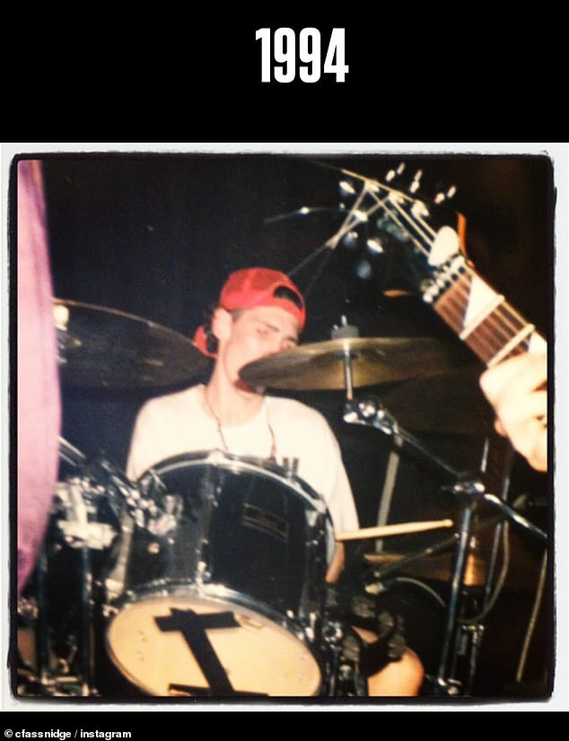 A youthful Colin playing drums in a rock band (photo)