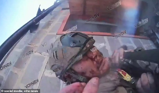 A screenshot of the dramatic bodycam footage that showed a bloody knife fight between the two soldiers