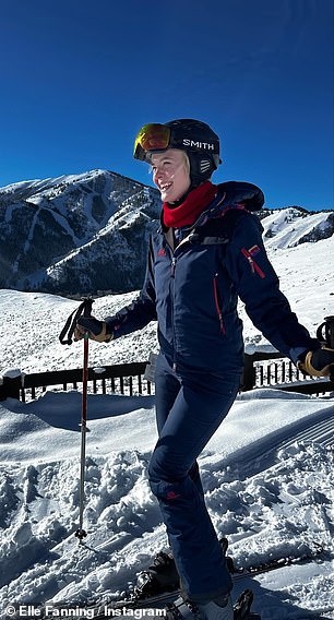 Taking to Instagram, Elle looked stylish as she dressed warmly in a chunky navy blue jacket and snow pants as she hit the slopes