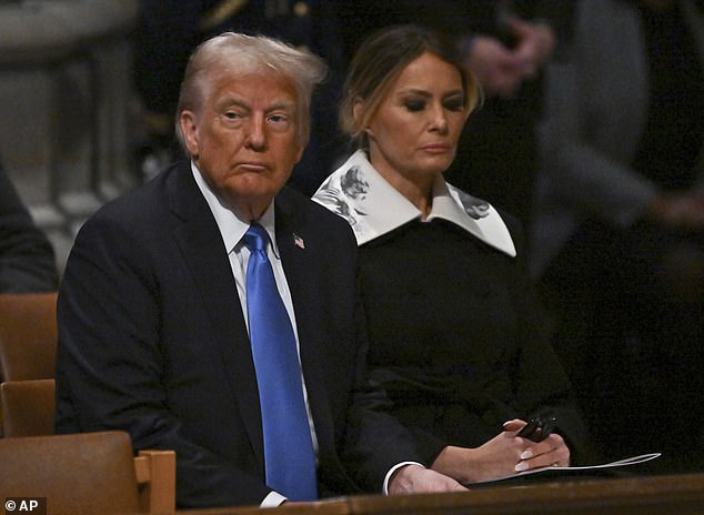 Melania, 54, accompanied her husband Donald Trump, 78, to the ceremony at the Washington National Cathedral in Washington, D.C.