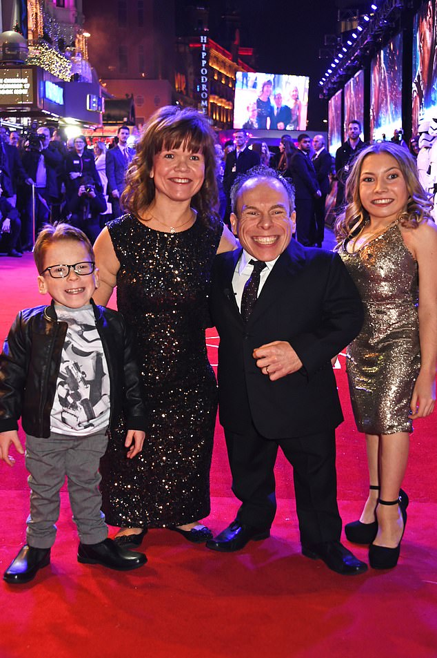 Warwick Davis and his wife Samantha are pictured with their two children at the European premiere of Star Wars in December 2015