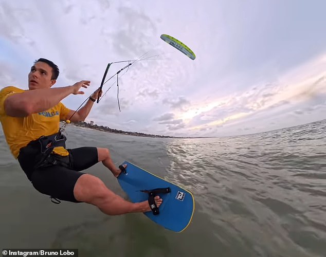 Brazilian Olympic kite surfer Bruno Lobo said he was testing a new camera when he jumped into action