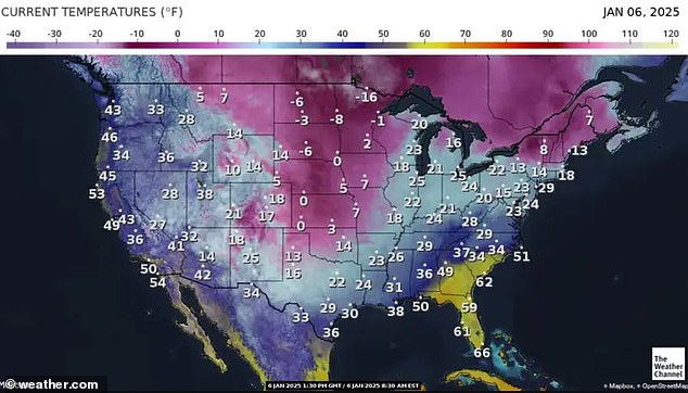 The eastern two-thirds of the U.S. will experience dangerous, frigid cold and wind chills starting Monday, with temperatures 12 to 25 degrees Fahrenheit below normal