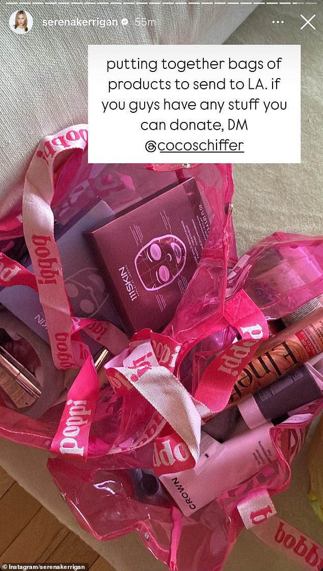 The photo showed pink bags filled with skincare and hair essentials, which some viewers felt had been trivialized due to the devastation caused by the ongoing flames.