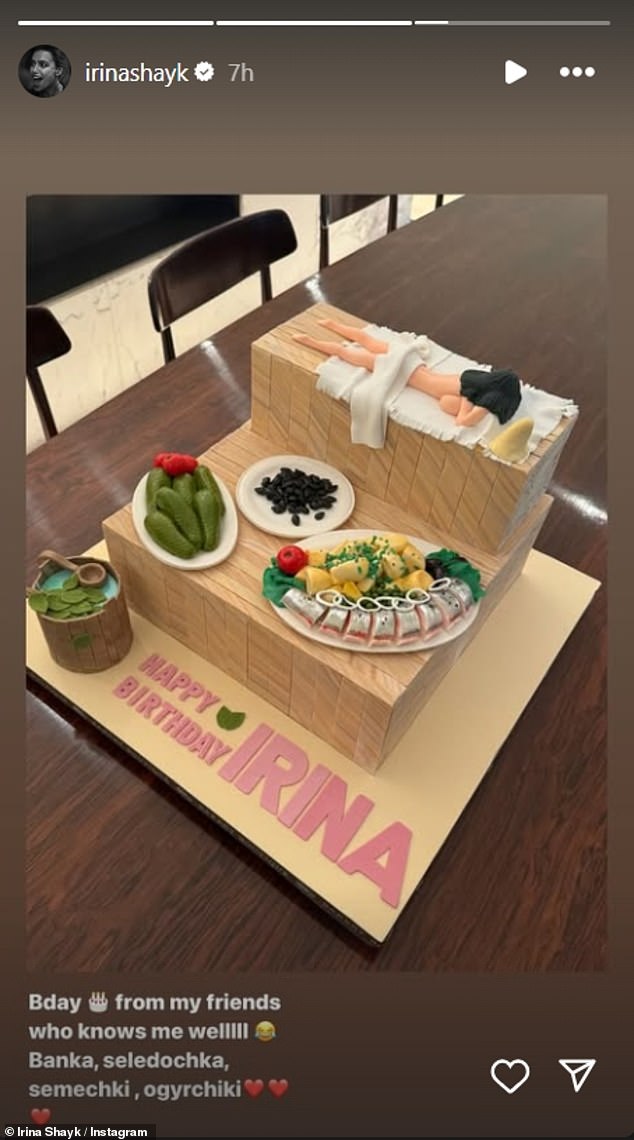 On her Instagram Story, she gave fans a glimpse of her birthday cake, which showed a woman getting a massage next to plates of sushi, green peppers and other culinary treats