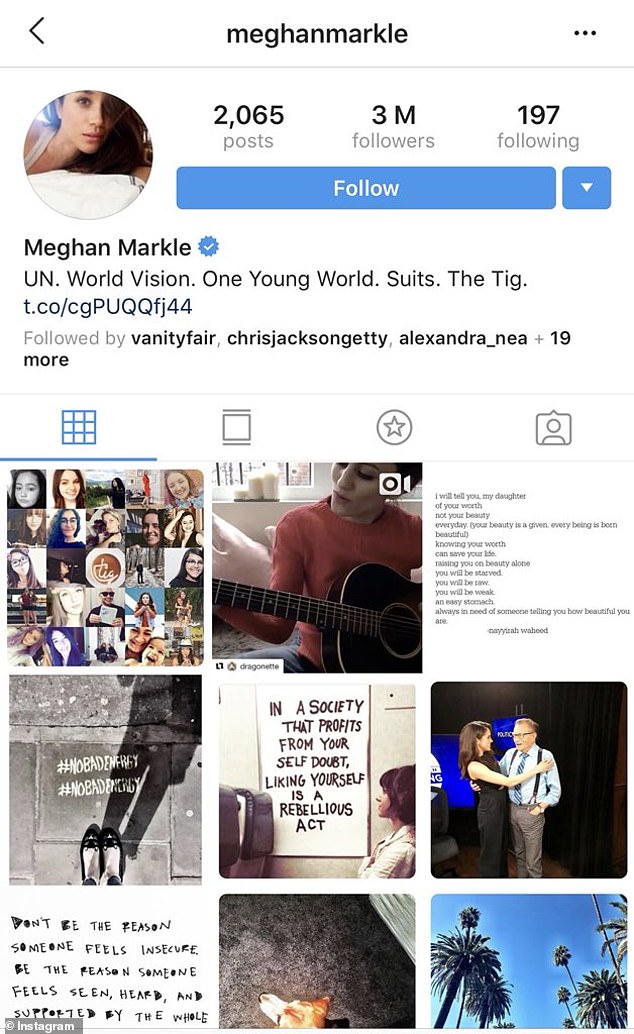 All of Meghan's old posts were available to view under the username meghanmarkle, but this account was deactivated in 2018