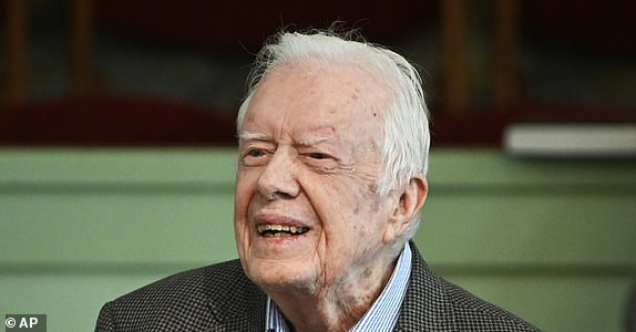 FILE - Former President Jimmy Carter teaches Sunday school at Maranatha Baptist Church in Plains, Georgia, on Nov. 3, 2019. (AP Photo/John Amis, File)