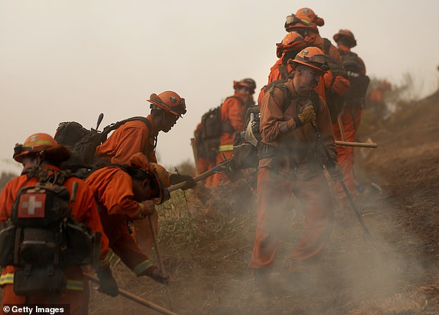 “Thank you to @calfire la County Fire and Los Angeles City Fire for all you do to save lives, homes and property,” she wrote; firefighters seen Friday in Pacific Palisades