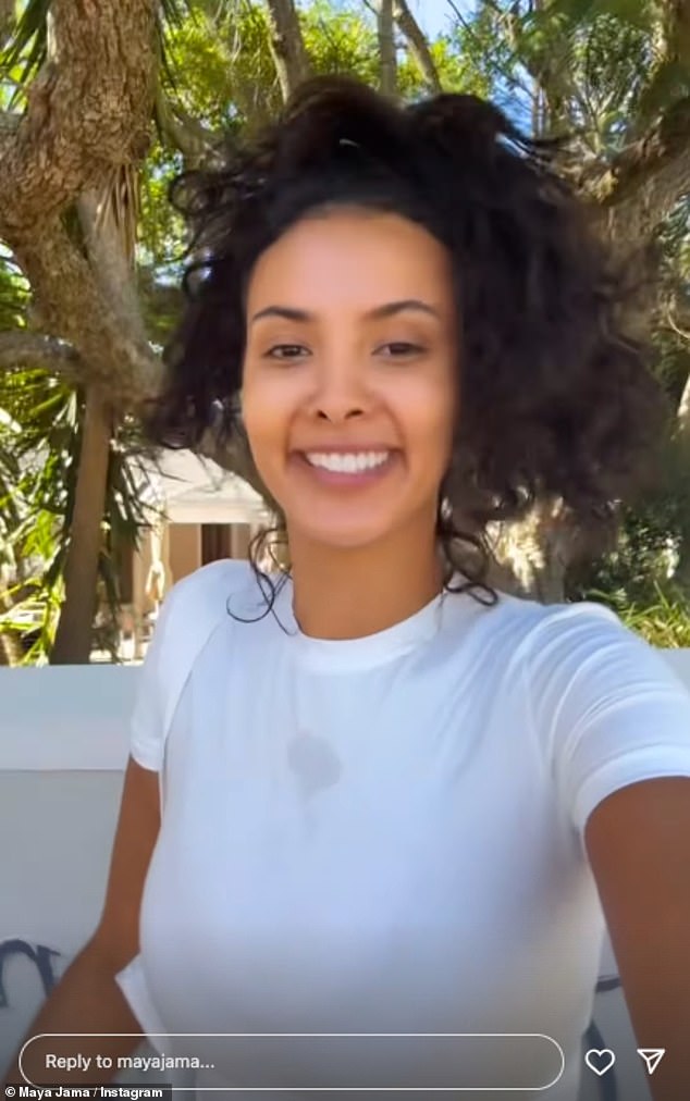 The gorgeous presenter, 30, stepped out into the sun and showed off her naturally curly, brunette locks