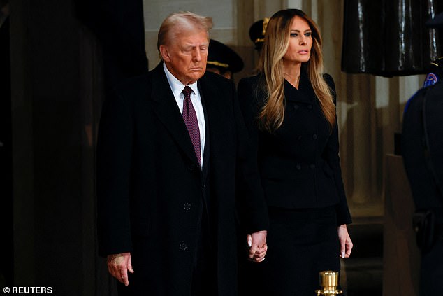 Donald Trump arrived on Capitol Hill with his wife Melania on Wednesday for meetings with Republicans and to pay their respects to Jimmy Carter