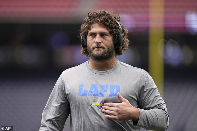 The Chargers wore warm-up caps and jerseys with LAFD printed in their team colors on Saturday