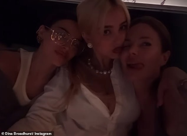 The “nude artist,” 48, shared moments Tuesday night of her partying with Emma Pillemer (center), 23, and several young friends in their 20s and early 30s.