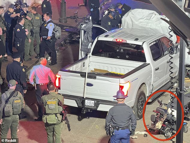 His daughter, Heaven Sensky Kirsch, confirmed to DailyMail.com that the badly damaged wheelchair, photographed next to the high-performance truck, belongs to her father