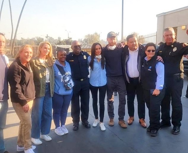 Meghan and Harry pictured with other volunteers after helping LA bushfire victims