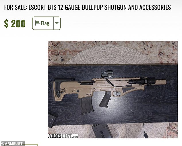 Online listings on the gun classifieds website Armslist.com, viewed exclusively by DailyMail.com, show the terrorist had listed for sale three handguns, a shotgun and ammunition, including an Escort BTS 12-gauge Bullpup Shotgun for $200