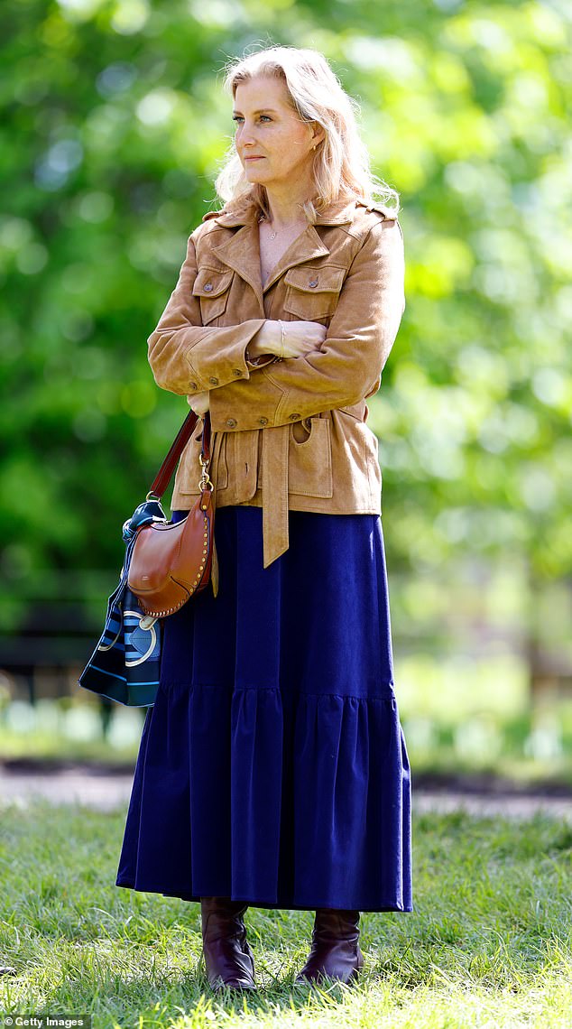 Sophie demonstrated her ability to combine color at the Royal Windsor Horse Show in May when she donned her Aspiga 'Victoria' corduroy dress and Paige 'Tawni' jacket for the third time