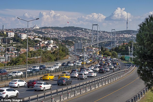 Heavy traffic heading to the July 15 Martyrs' Bridge over the Bosphorus in the Besiktas district of Istanbul, Turkey. Istanbul claimed the first place among the most crowded cities in the world in 2024