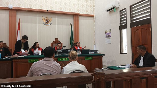 As White stood before the Denpasar court again on Tuesday, her lawyer Samuel Hanok read a statement to a panel of judges on behalf of the single mother of two (above)