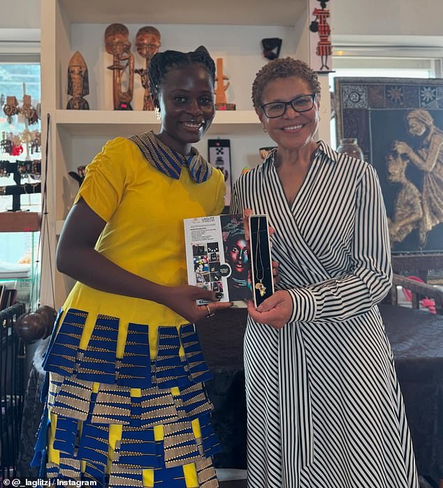 Mayor Karen Bass (pictured right in Ghana this week) flew out to attend the West African country's presidential inauguration on Tuesday, after meteorologists warned that a 