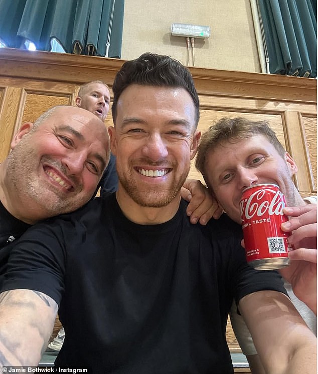 Show favorites Wynne Evans and Jamie Bothwick posed with professional dancer Kai Widdrington