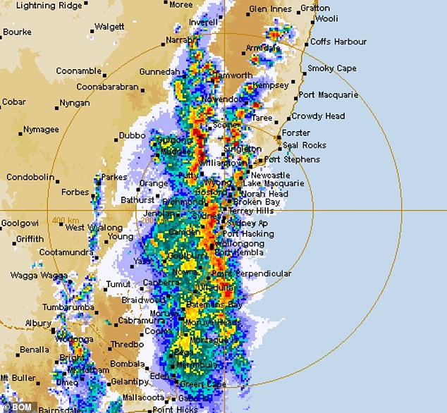 A heavy thunderstorm hit Sydney around 8pm on Wednesday. The photo shows the affected areas