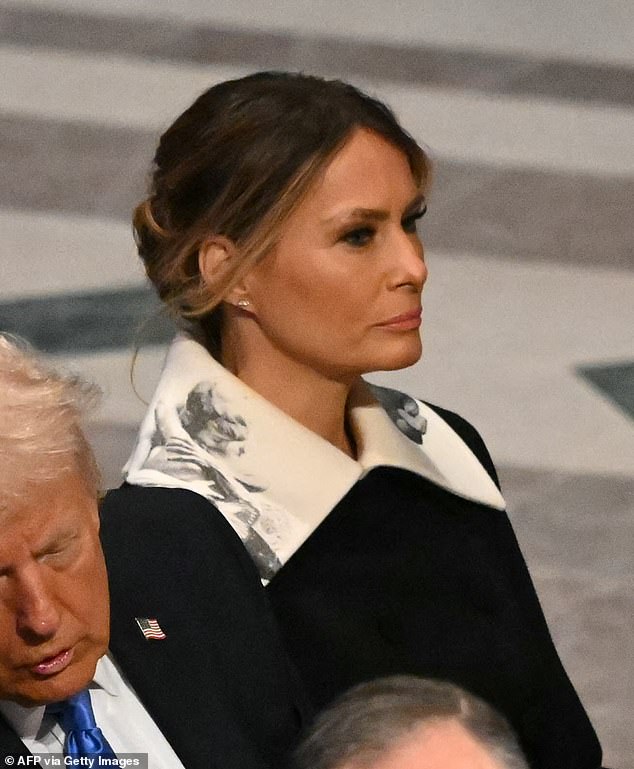 Melania seemed completely uninterested in catching up with fellow members of the most exclusive club, the former First Ladies, who sat just a short distance away.