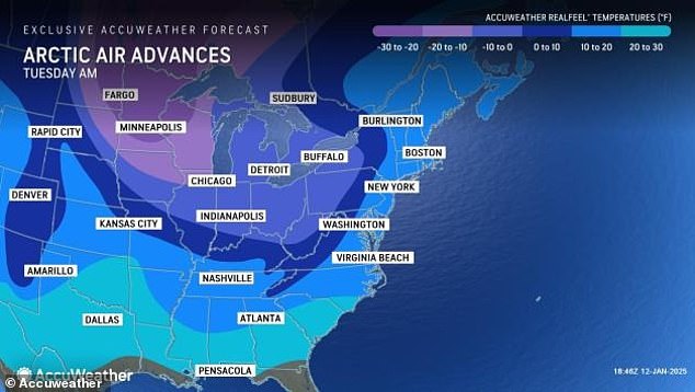 Temperatures near or below freezing will extend into Texas, Mississippi and Georgia on Tuesday morning, increasing pressure on heating budgets and the risk of frozen pipes.