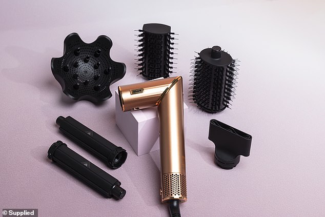 With five attachments to take your hair styling game to the next level, the product features auto-wrap curlers, an oval brush, a paddle brush, a styling concentrator and a curl-defining diffuser