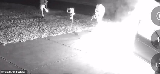 CCTV footage showed the men attempting to set the car on fire before their actions backfired