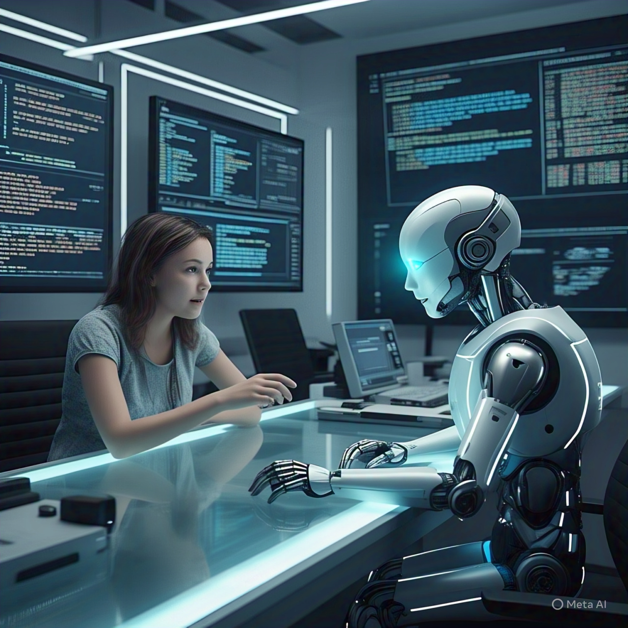 Collaboration between human and robot representing future jobs