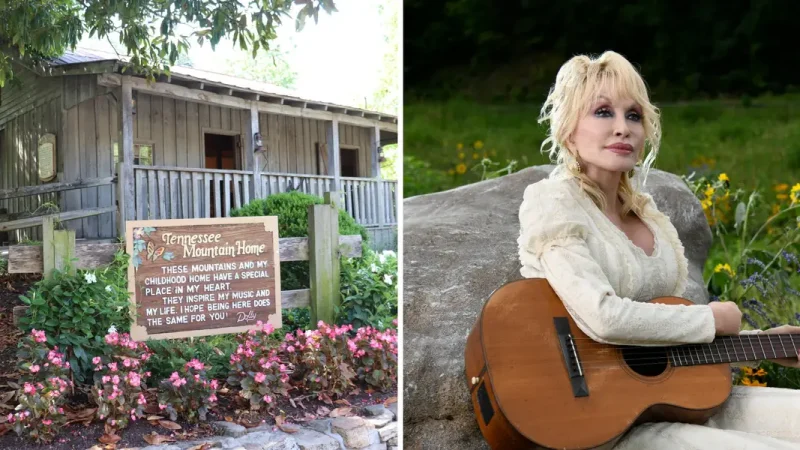 Take a look inside Dolly Parton's childhood home, a two-room log cabin where she lived with her eleven siblings