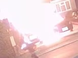 Moment, an idiot arsonist sets himself on fire while setting fire to two cars in the middle of the night