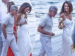 George Clooney's wife Amal dazzles in a tight white dress during a romantic date night on Lake Como... after the evacuation of their home in France