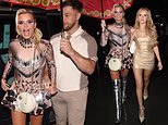 Kerry Katona, 45, turns heads in a striking metallic dress during a night out with her boyfriend Paolo Margaglione, 33, and lookalike daughter Heidi, 19