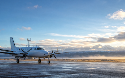 Editorial illustration of an atmospheric research aircraft near Wyoming mountains
