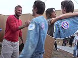 Proud parents David and Victoria Beckham wrap their arms around son Cruz after his 'amazing' Reading performance as his fashion designer mother praises his sharp looks in a backstage clip