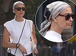 Melanie Sykes wears a headscarf as she is seen for the first time since revealing she has lost 'two-thirds' of her hair due to alopecia