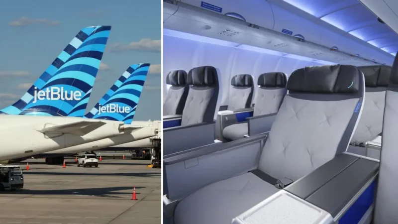 JetBlue unveiled its new first class domestic seat with more space, Bluetooth and customizable cocktails. Look.