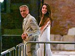 Amal Clooney wears a white fringed wedding dress as she and George dine at the same restaurant where they celebrated their iconic Venetian wedding twelve years ago