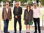 Claire Foy looks chic in oversized gray shorts as she joins Jack O'Connell and Guy Pearce at the Ink photocall during the Venice Film Festival