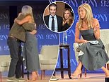 Jennifer Aniston and boyfriend Jim Curtis show off their love in front of a packed theater as she reveals the 'deep fear' he helps her overcome