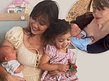 Daisy Lowe looks delighted as she shares photos of 'life as a family of four over the past four weeks' after the birth of her second child