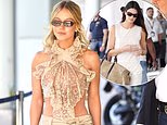Sydney Sweeney wears a lace handkerchief top as she and fellow Armani Beauty ambassador Kendall Jenner arrive in Venice for the film festival