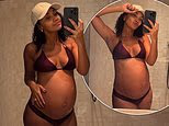 Pregnant Leigh-Anne Pinnock slips into a bikini as she approaches her due date and says her hormones are 'all over the place'