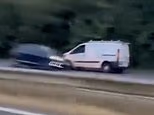 Moment a 'stolen' van is 'driven the wrong way at high speed' during a 15-mile police chase