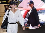 The Crown's Emma Corrin takes fashion notes from Princess Diana in chic Celine look as they arrive in Venice