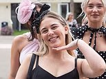 It's not Royal Ascot! Glamorous partygoers at Berkshire Racecourse embrace a relaxed dress code with thigh-high slits and plunging necklines for the food and racing festival