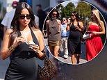 Charles Leclerc's wife Alexandra shows off her 'baby bump' in a black halter dress as she competes with the Formula 1 WAGs at the Italian Grand Prix